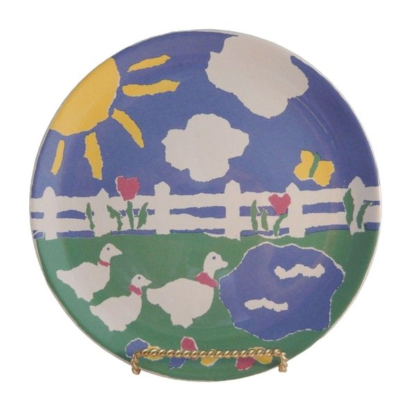 Libby Wilkie Designed Porta Hippity Hop Salad Plate Easter Ducks Fence Portugal - Picture 1 of 6